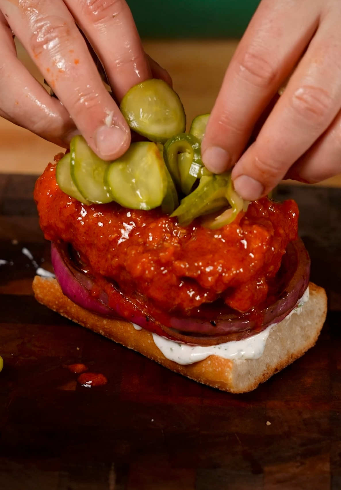 A post by @salt_hank on TikTok caption: Calabrian chili chicken sandwich