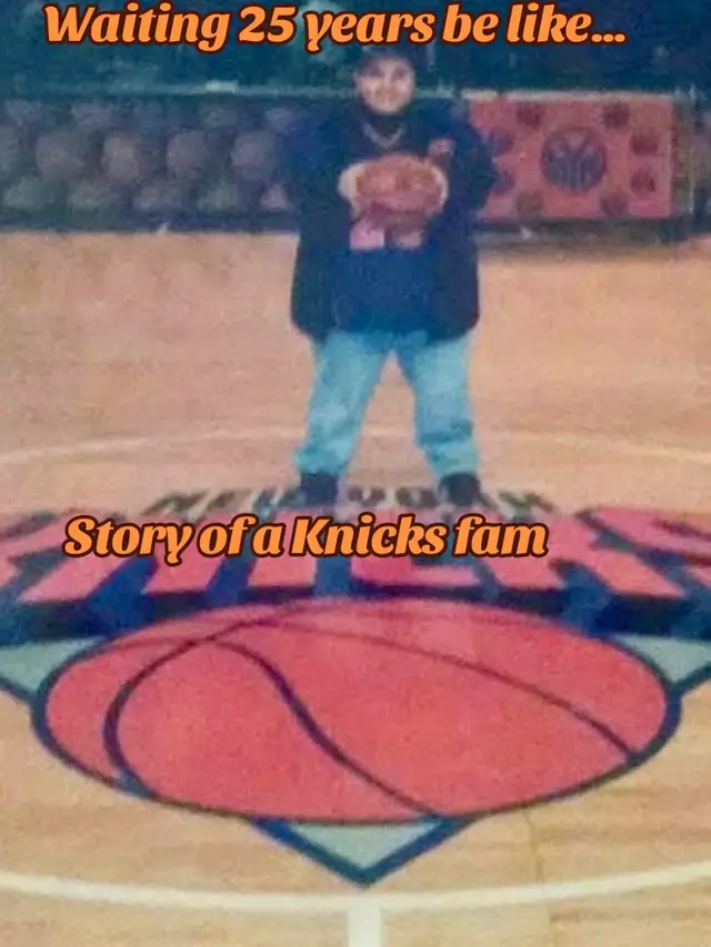 A post by @papabearschwag on TikTok caption: In 1999 I watched the Knicks lose the championship in a hospital bed and cried like a baby just me and a dr we’ve waited 25 long years to be back in the ECF and I can’t help but be emotional and ramped up if you see me celebrating just know it’s my inner child healing 💙🧡 #knicks #knickstape #newyorkknicks #NBA #playoffs #nbabasketball #nbafinals #bigboys #bigboyseason #fypシ゚viral #fypシ゚  @Knicks Nation @New York Knicks 