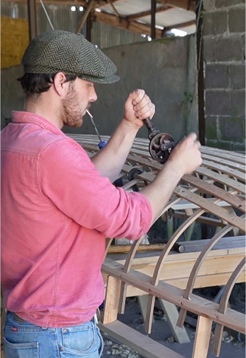 A post by @pintofplane on TikTok caption: Working on a Kerry Naomhóg #woodwork #currach #noamhog #boatbuilding #craft #traditional #ireland 