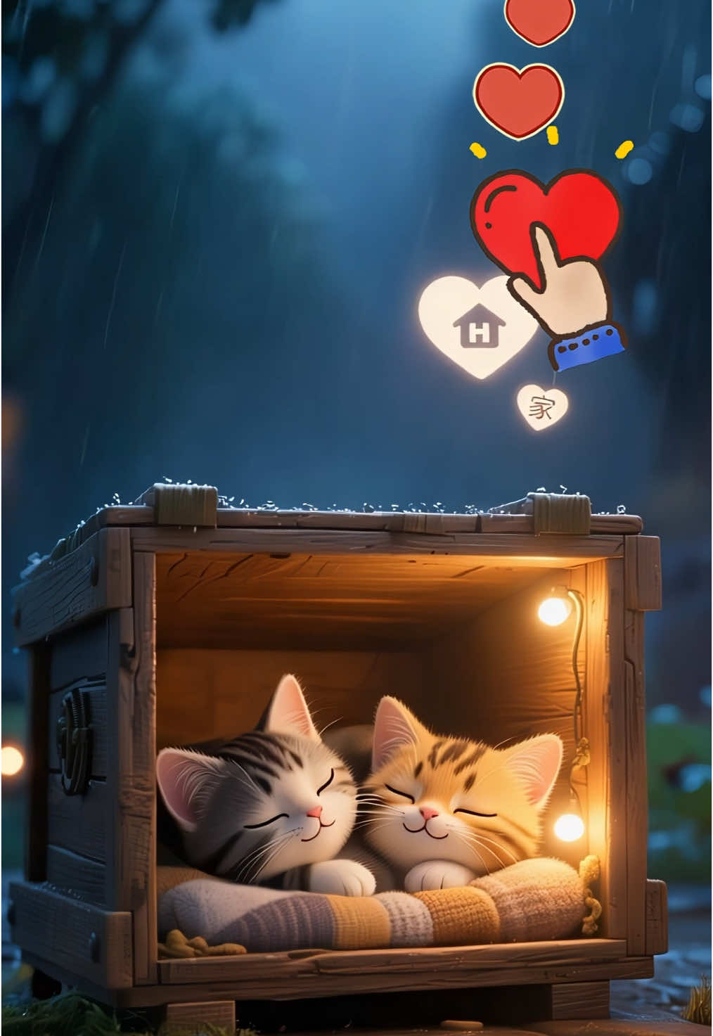 A post by @catmeow3694 on TikTok caption: Poor cat fighting for dream house.#cat #meow #story #cartoon #fighting 