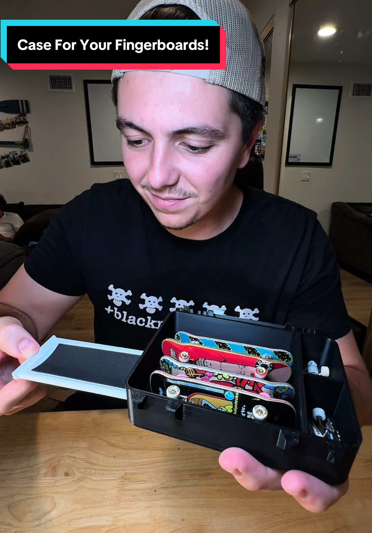 A post by @jakepfb on TikTok caption: Get ‘em here 👉 YerrrshopFB.com #fingerboard #fingerboarding #fingerskate #tinyskateboard #yerrrshopfb #grind3dprints 