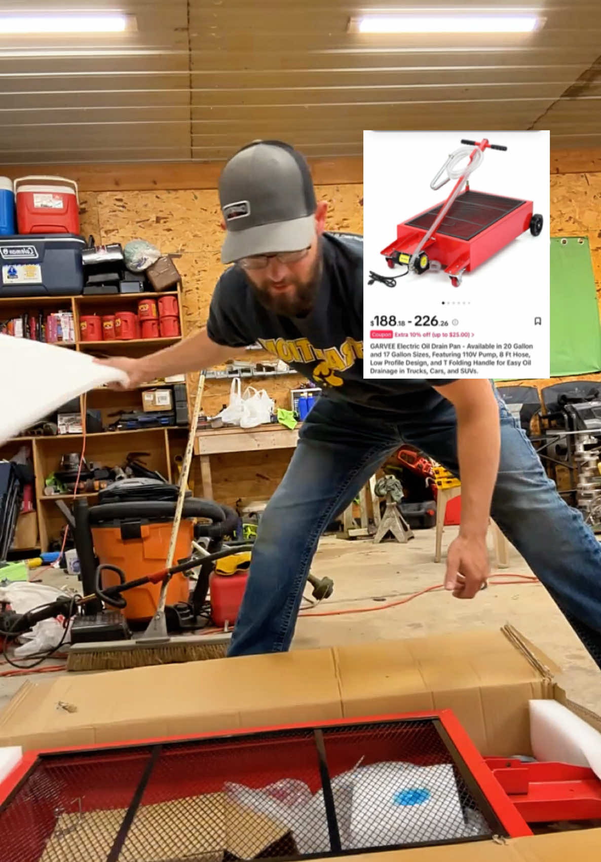 A post by @ on TikTok caption: ⚙️ Built a beast, but still drainin’ oil like a rookie? 😤 This 20 gal electric pan is for REAL builders. Minibikes, go-karts, pressure washers if it’s got a small engine, this thing handles the aftermath like a pro. 💧🔌 No more spills, no more liftin’ jugs plug it in, pump it out, and get back to the grind. 🔥 Garage game = upgraded. #SmallEngineBuilds #DirtyHandsCleanPumps #GarageFlex #GoKartGang #MiniBikeNation #WrenchLife #OilChangeHack #BuilderApproved #GARVEE #ToolTok 