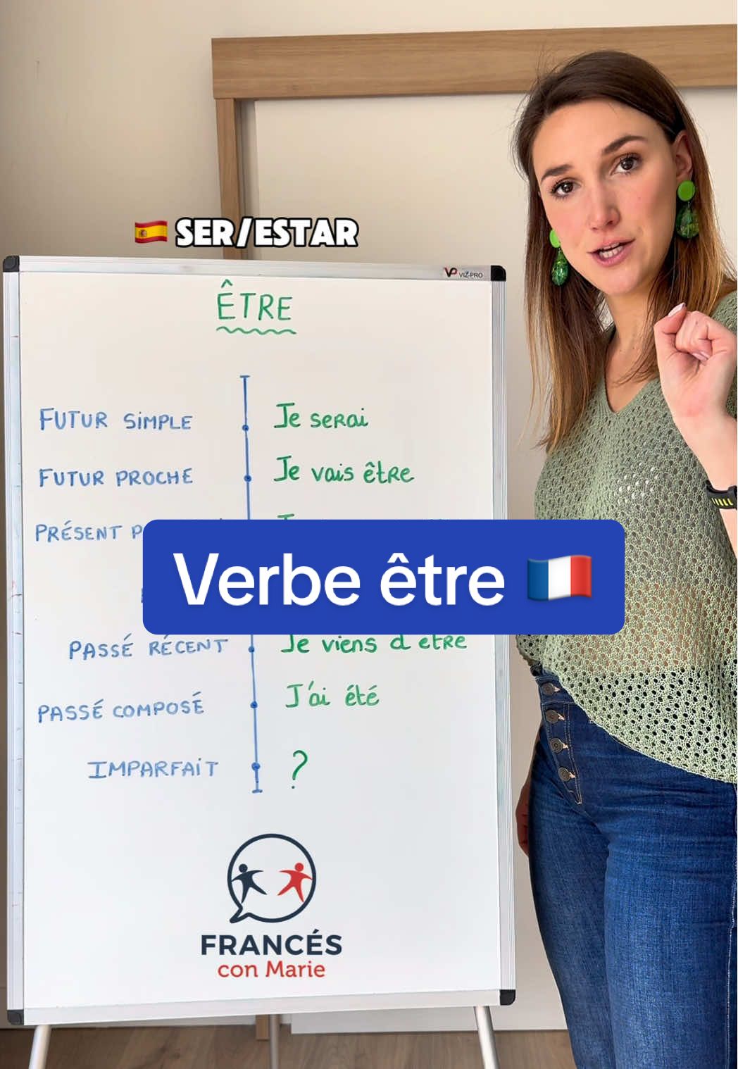 A post by @francesconmarie_ on TikTok caption: Le verbe ÊTRE 🇫🇷 Cursos de francés para hispanohablantes disponibles ! Revisa el link en bio 😎