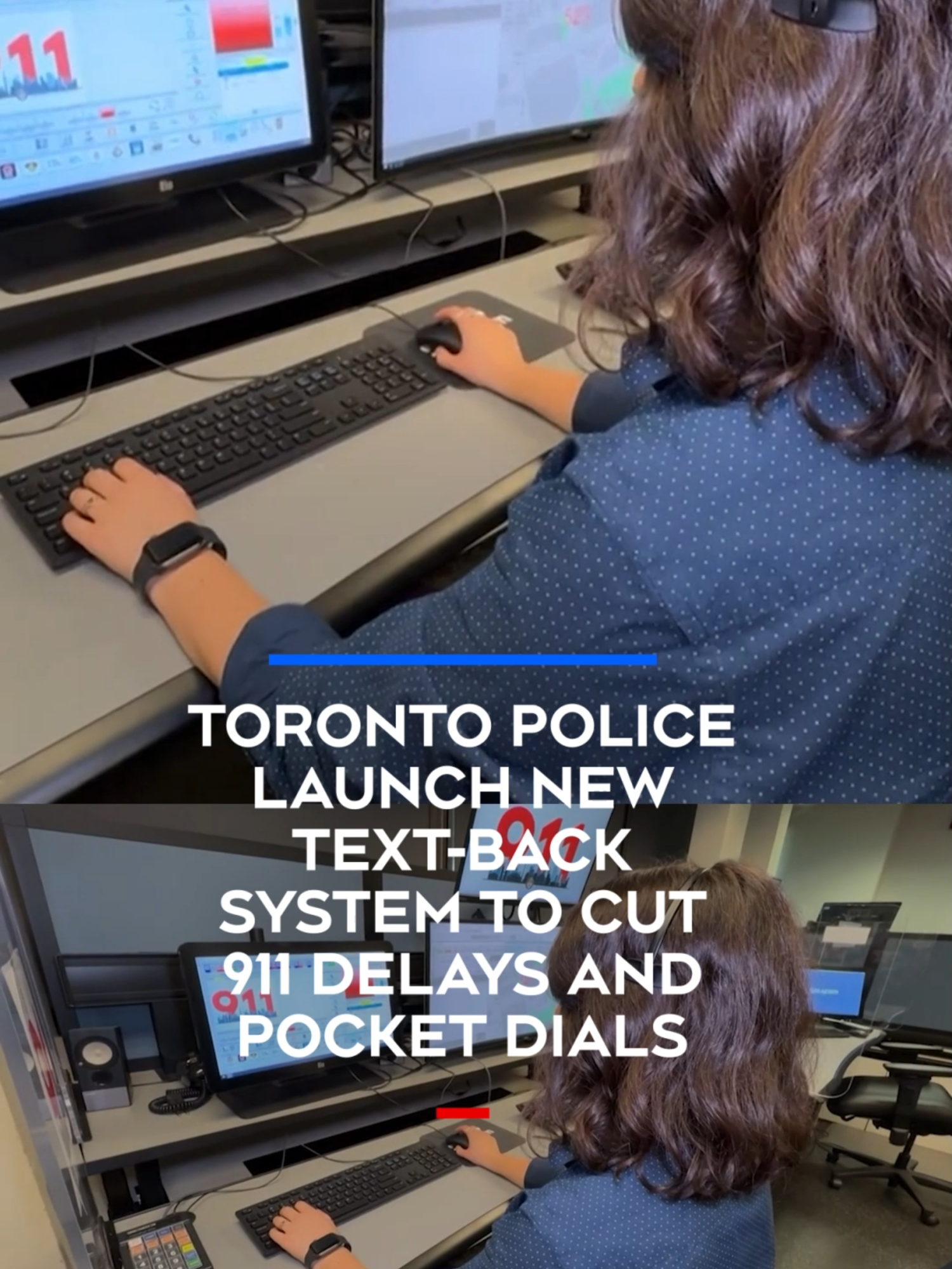 A post by @ctvnewstoronto on TikTok caption: Toronto police say a new text-back feature for disconnected 911 calls could significantly reduce wait times for people in real emergencies — especially as accidental pocket dials accounted for nearly one-third of all calls last year. In a news release issued Thursday, officials say the technology, dubbed “Next Generation 911 (NG9-1-1),” will “reduce wait times” and save operators “an estimated 30 hours per day.” The feature, will automatically remove misdialed or dropped calls from a queue and send a text to the caller to confirm if they’re experiencing an real emergency. Previously, police say call-takers had to manually call back to confirm.