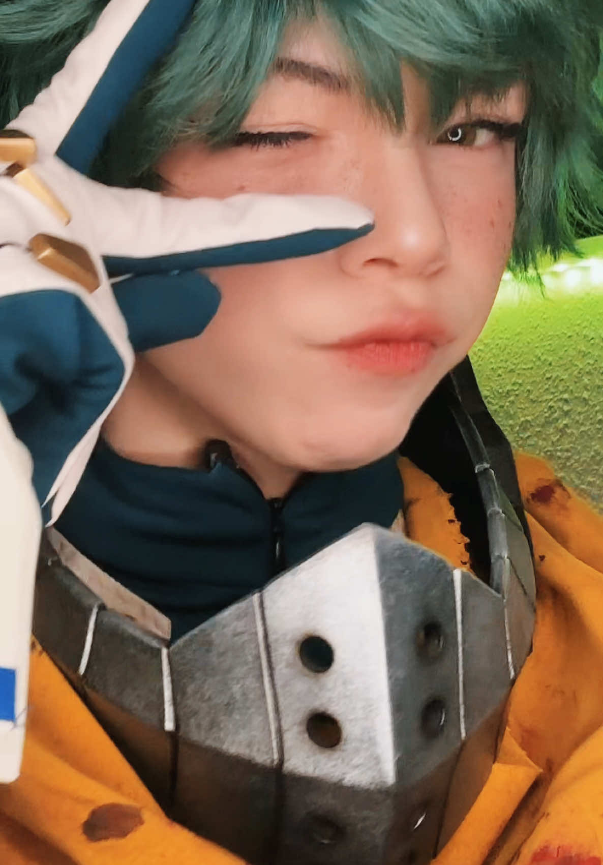 A post by @teacakecos on TikTok caption: this song is stuck in my head :,D #dekucosplay #deku #bnhacosplay #izukumidoriya #tatemcrae #mhacosplay #myheroacademiacosplay 