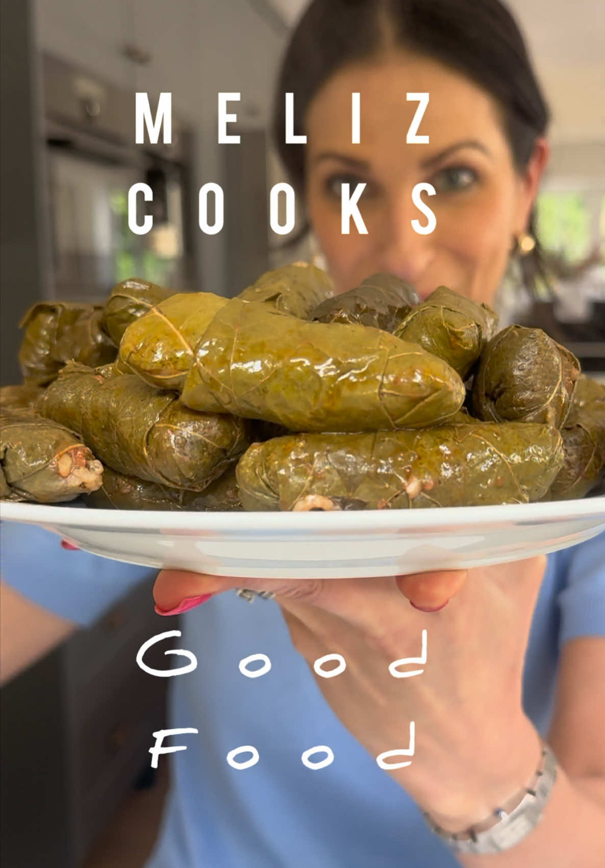 A post by @melizcooks on TikTok caption: Meliz Cooks Good Food. New 5-part series starting tomorrow featuring my recipes on the @GoodFood website - Which recipe do you want to see first?  #melizcooks #dolma #cacık #adanakebap #kebap #kebab #ezme #rice #pilav #melizcooks #goodfood #fyp 