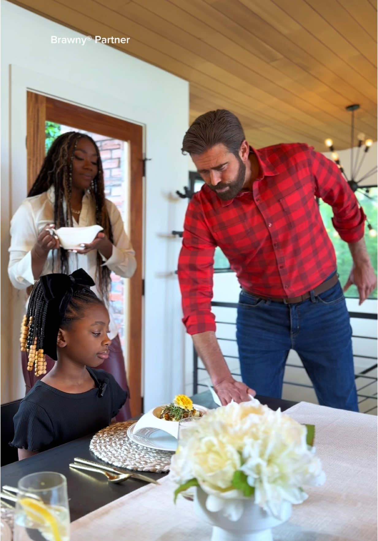 A post by @shenavici on TikTok caption: Even at Mommy’s Fancy Restaurant, mess is inevitable. #brawnypartner But with the @brawnyman and 3-Ply Guys this 3-course meal cleanup is so much easier #summonthestrongest 