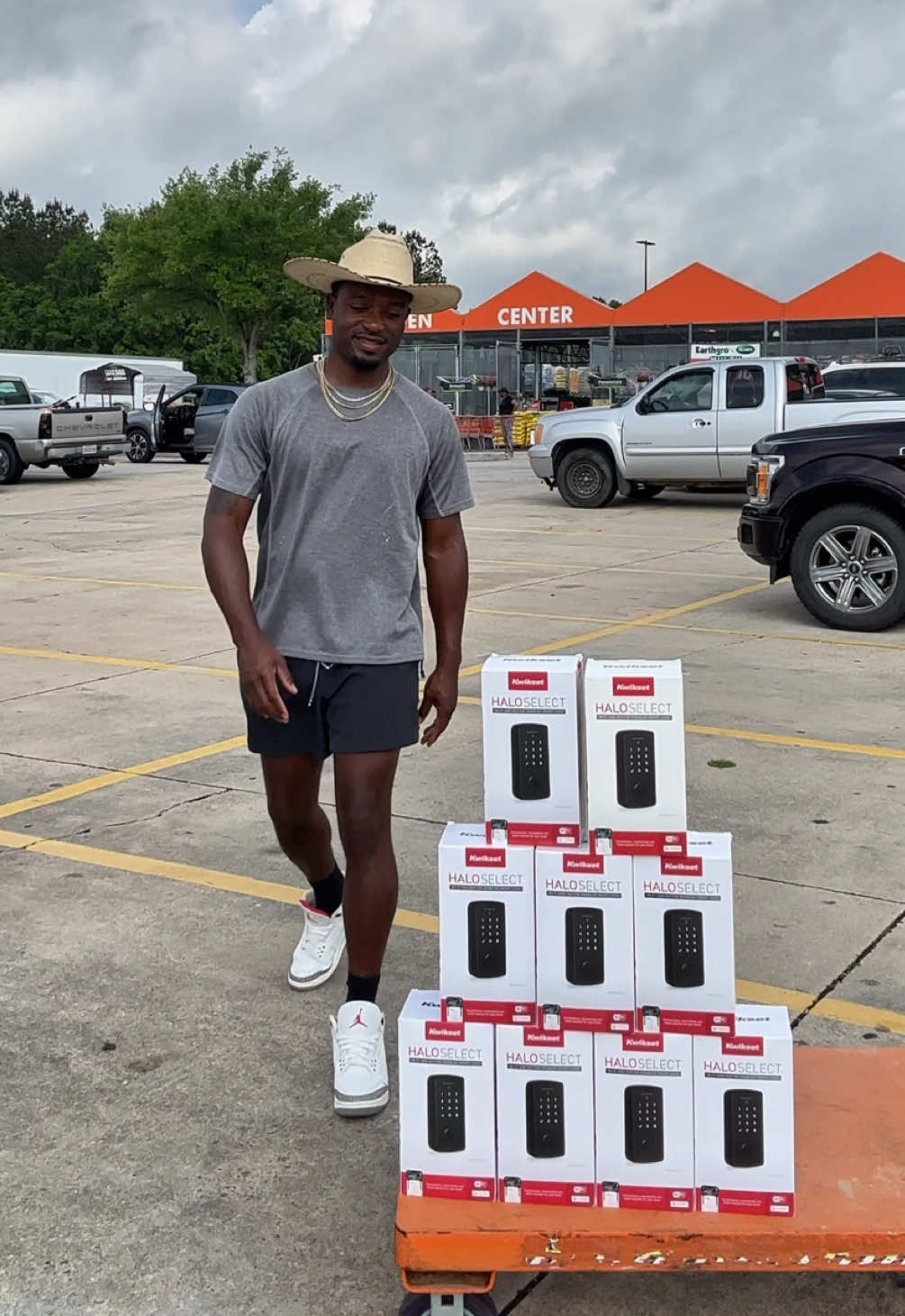 A post by @unclejhonn on TikTok caption: I purchased these Kwikset Halo Select Smart locks from Home Depot just to give them away. But before I did that, I installed one on my neighbor house completely for free. This lock has features like Wifi, Wireless locking and unlocking, and a Touchscreen where you’ll never have to use a key.  Be sure to Share this post and Leave a comment to enter to win one for FREE. #HomeDepotPartner, #THDKwikset, @homedepot