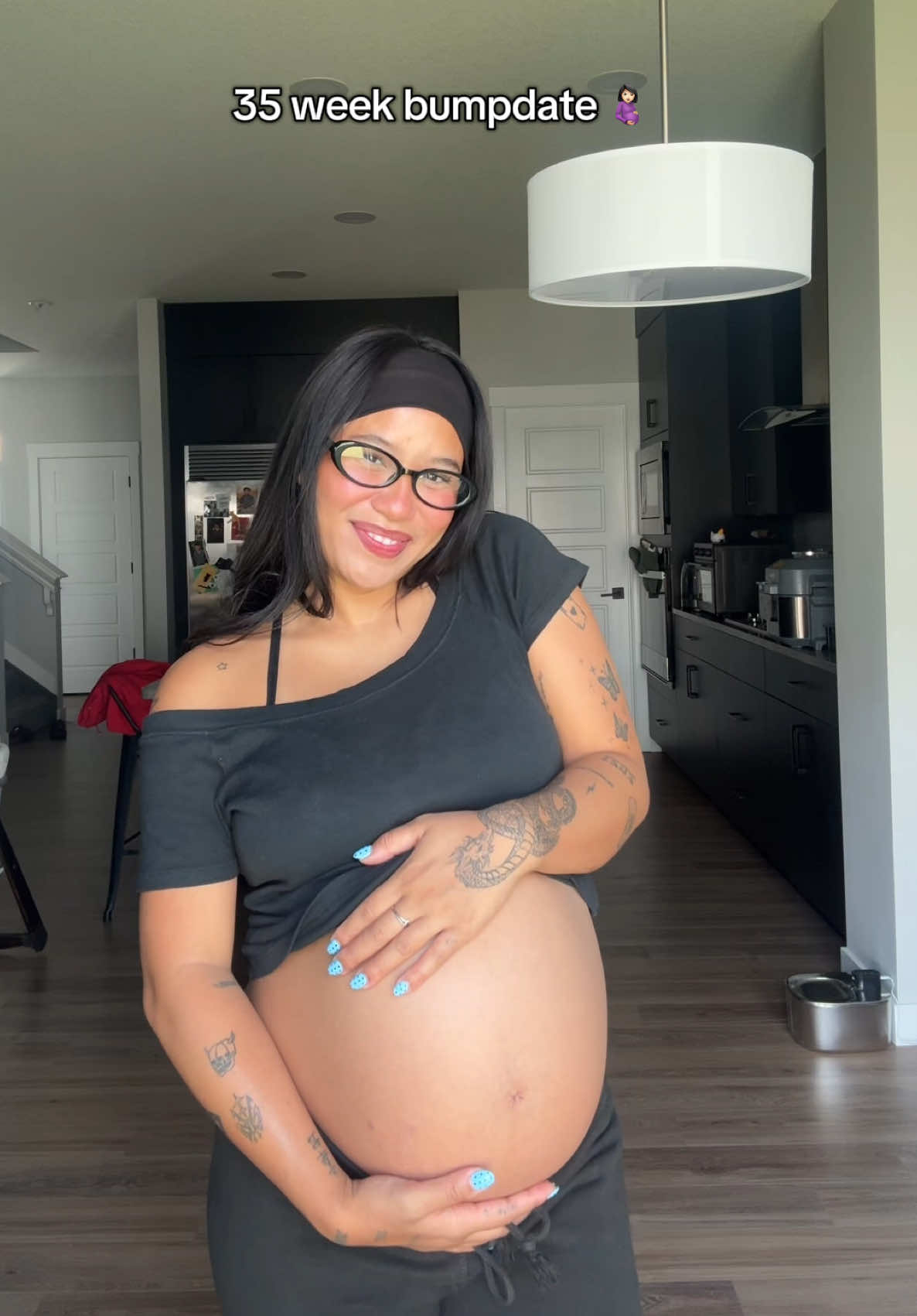A post by @aileenchristineee on TikTok caption: At the point in pregnancy where I'm ready to pop this baby out but also think I'm going to miss my bump 🥹🩵