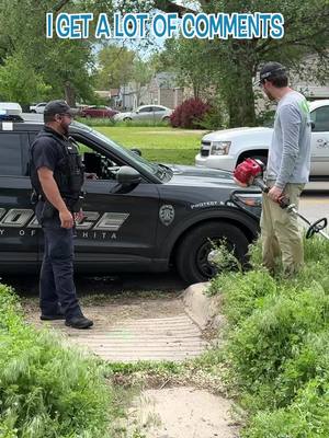 A post by @sbmowing on TikTok caption: I was not expecting the POLICE to show up MID-JOB #mowing #edging #cleanup #asmr #satisfying #sbmowing #cleaning #overgrownyard #fyp #fypシ #viral #viralvideo #transformation #overgrown #maruyama #badboymowers #muckboots