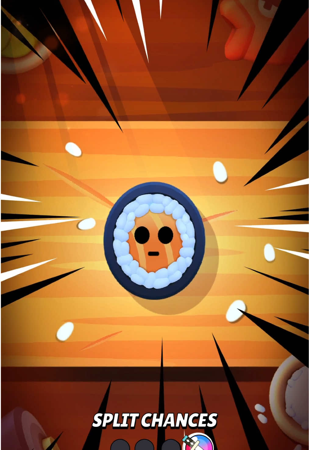 A post by @brawlstars on TikTok caption: 2+3 = 5 FREE SUSHI at the Shop! 🍣🔥 Go claim 5 Sushi on the house, as compensation for the latest bugs and issues with the event and matchmaking!  🥢 Also, there's an update available on Android (optional on iOS) that fixes: - Overlapping Sprays - Visual bugs related to some Piper Skins