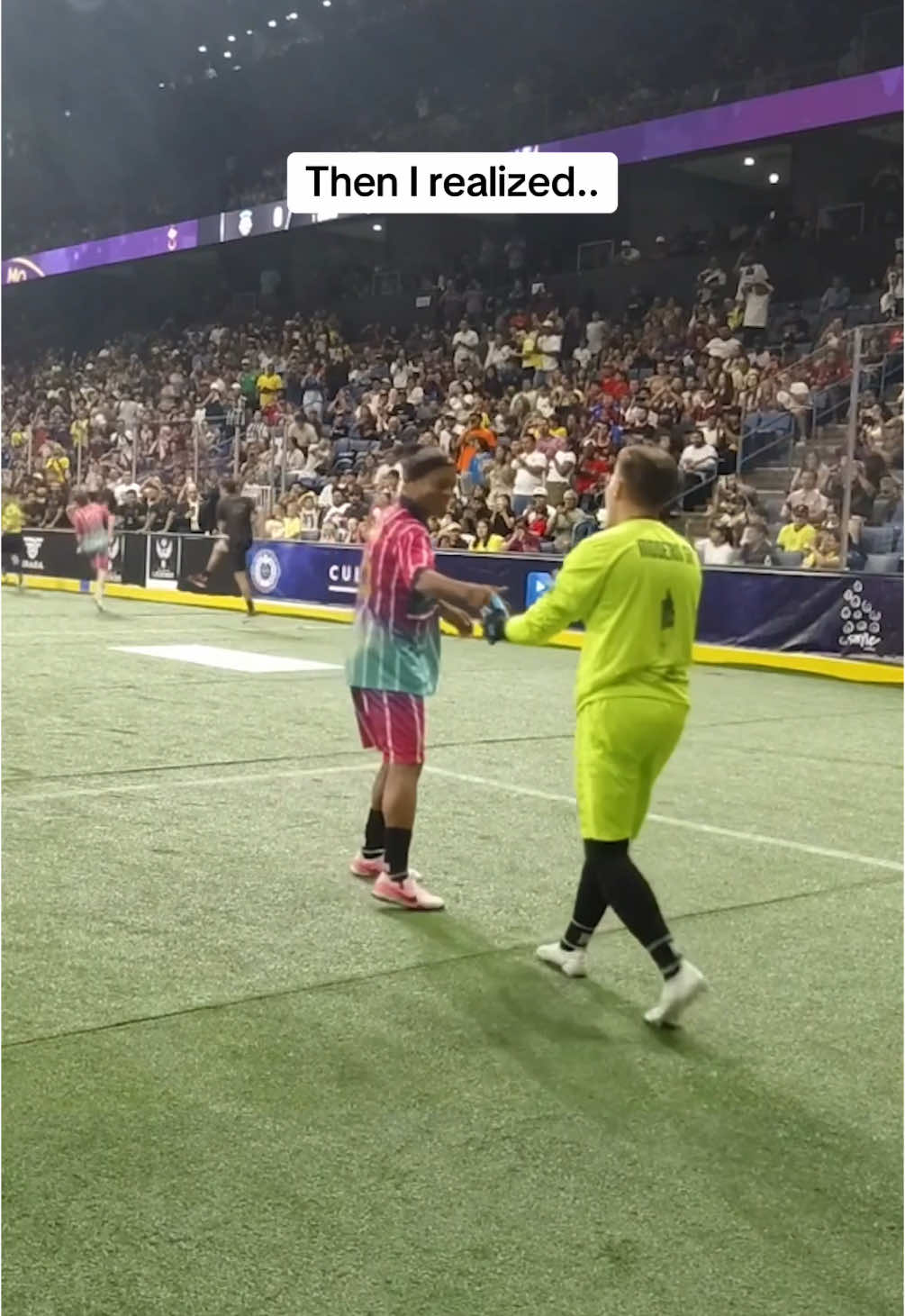A post by @moderngoalkeeper on TikTok caption: 1v1 vs Ronaldinho went crazy 😱🧤 #foryou #goalkeeper #fyp 