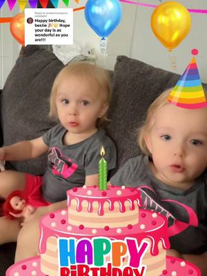A post by @wrenandemmesworld on TikTok caption: Replying to @yestwinmomjes Omg Wren and @Emmersyn_V better come up with something because my girls are in First place now 😂🥰 the smile that this put on my face yall!! So dang cute!! #nieces #happybirthday #twins #princesses #wrendavid #emmersynclaire 