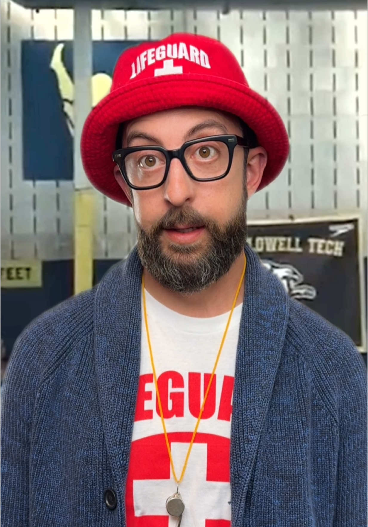 A post by @realadamrose on TikTok caption: i have to get another job… #lifeguard #react 