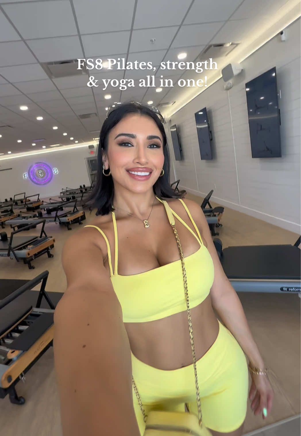 A post by @alexbravoxo on TikTok caption: Pilates, strength and yoga all in one. This is @FS8 - Pilates. Tone. Yoga.  #ad #fs8 #PilatesToneYoga #FS8Redefined #strengthreimagined #FS8Foundations #FS8VoorayGiveaway #FS8xVooray