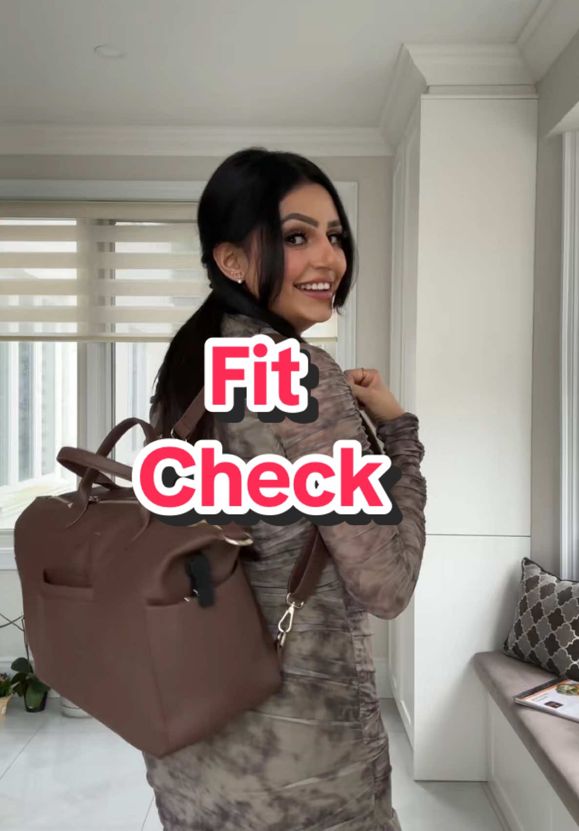 A post by @glambygilly on TikTok caption: Atleast I have a cute diaper bag 🥹 @MINA BAIE @MINA BAIE 🤎 #grwm #gdwm #fitcheck #realitiesofmotherhood #diaperbag 