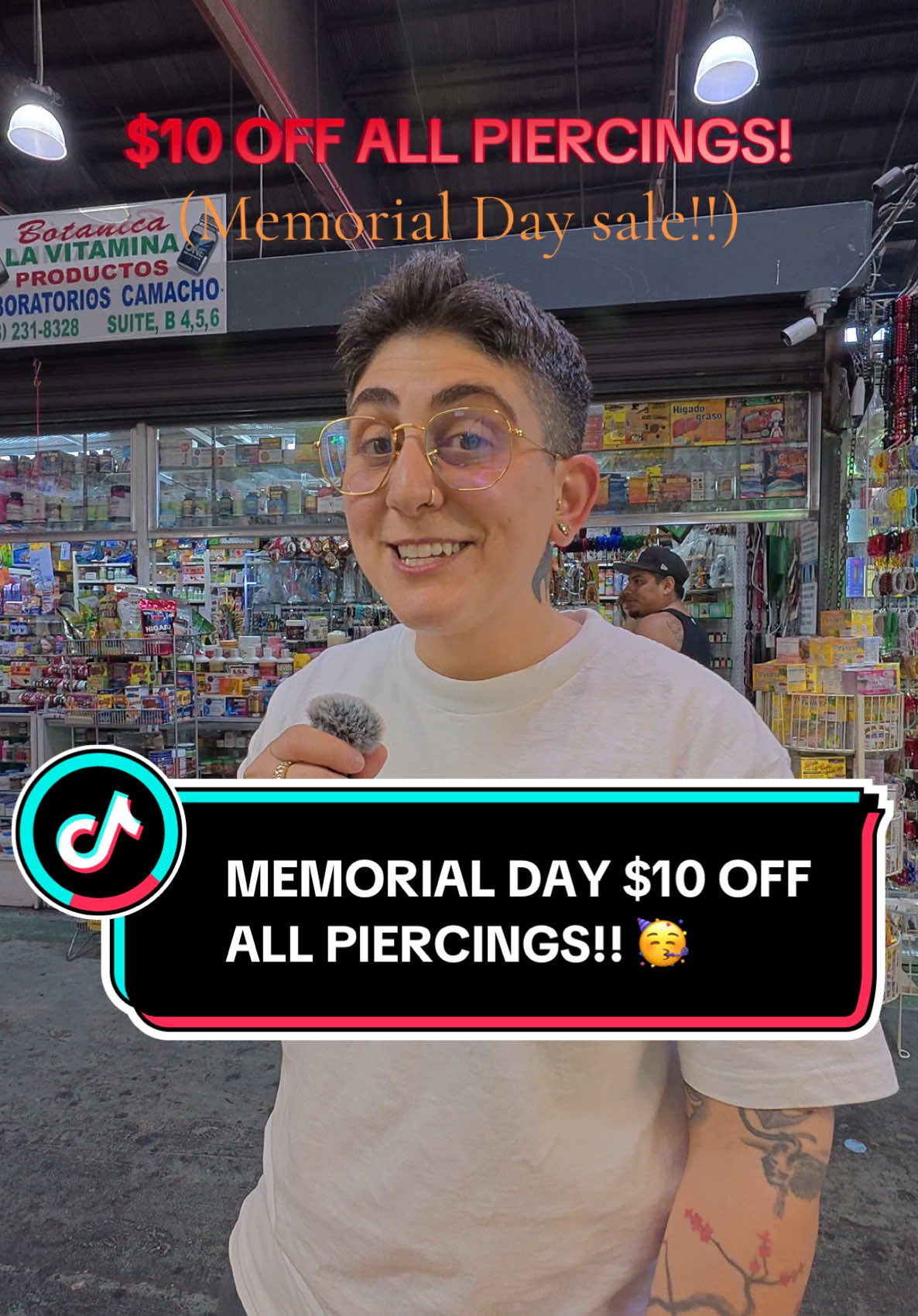 A post by @axtrig on TikTok caption: $10 OFF ALL PIERCINGS MEMORIAL DAY!! #fyp #foryoupage #foryou #piercingtok #piercingsoftiktok #foryourpage #freepiercings 