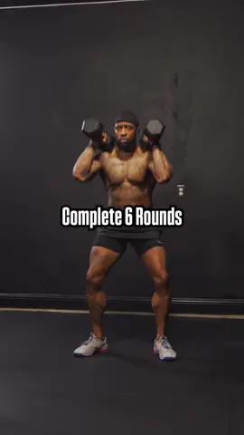 A post by @omar.hiit on TikTok caption: Full Body Dumbbell Circuit- 6 Rounds  Save Share  #homeworkout #fitness #hiit #workout #exercise 