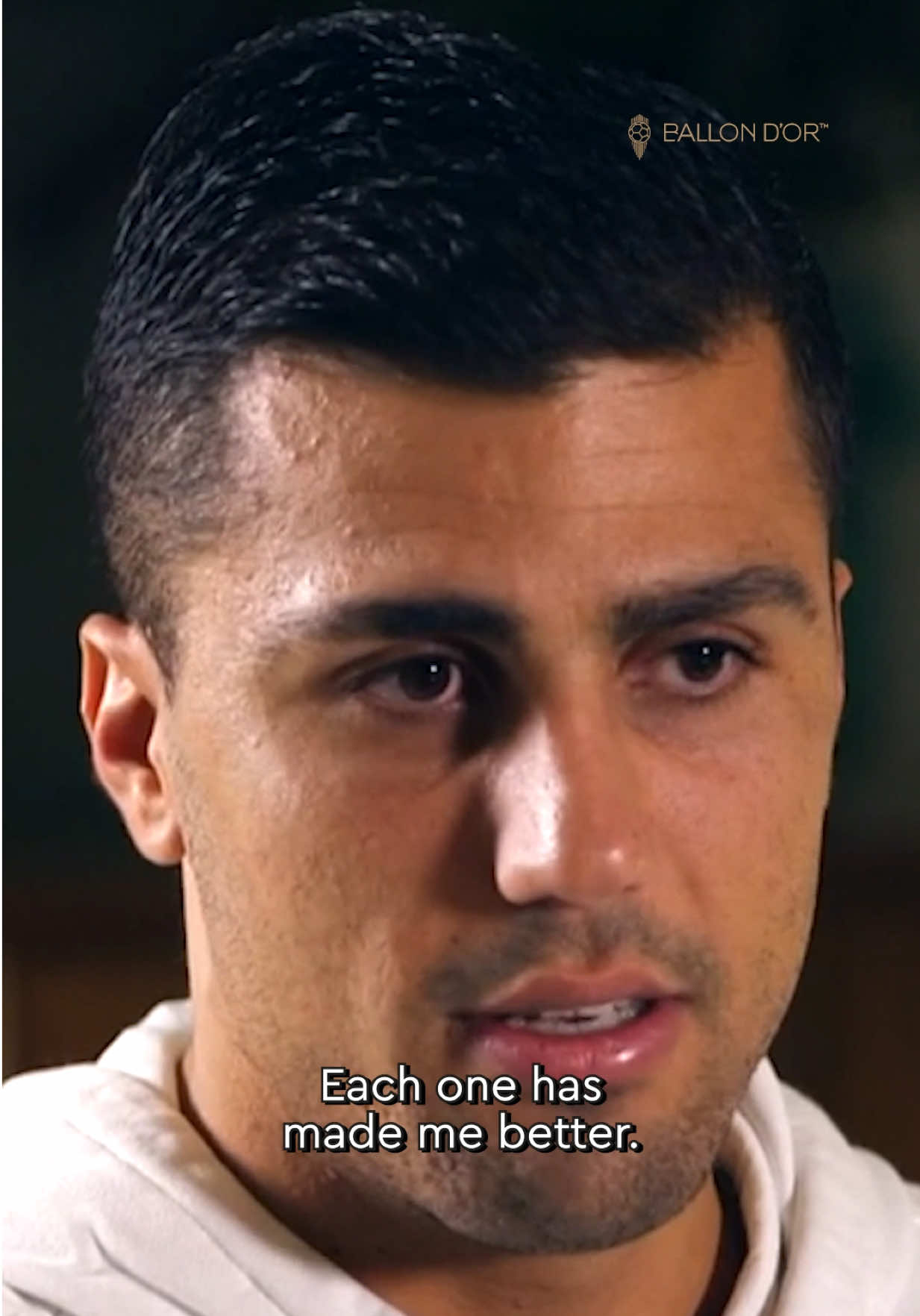 A post by @ballondor on TikTok caption: Who helped Rodri become a Ballon d'Or winner? Right after lifting the trophy in October, the Spanish midfielder told us about Simeone, Guardiola and De la Fuente: three of his mentors. What word would you use to describe Rodri's evolution? #BallondOr
