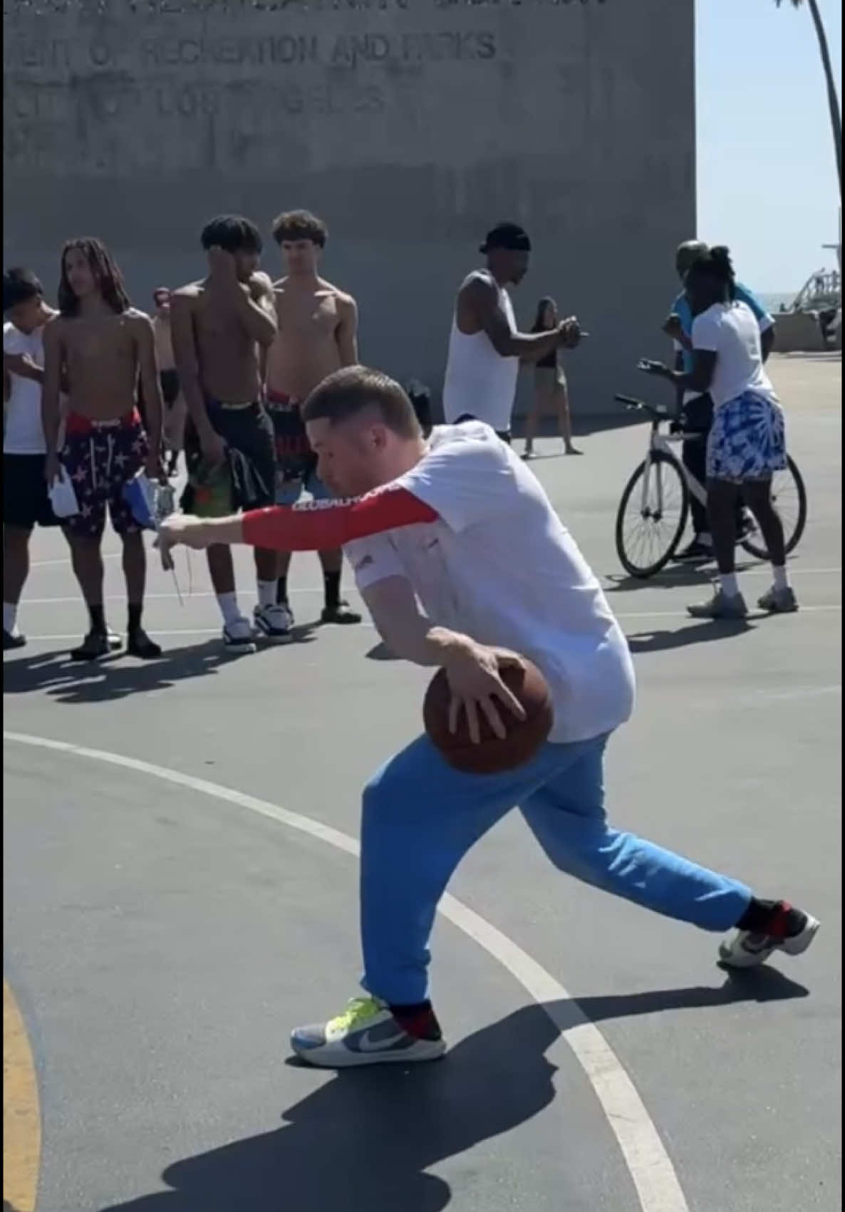 A post by @theprofessor on TikTok caption: Dribble Combo to Double Oop Beat Match 🎧🏀 Did we get it right?