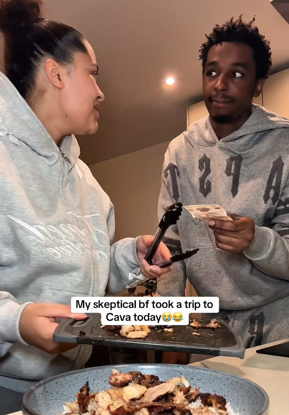 A post by @mudyandshamy on TikTok caption: The attitude on him🙄😂😂 #cava #dinner #dinnerideas #cavabowl @CAVA 