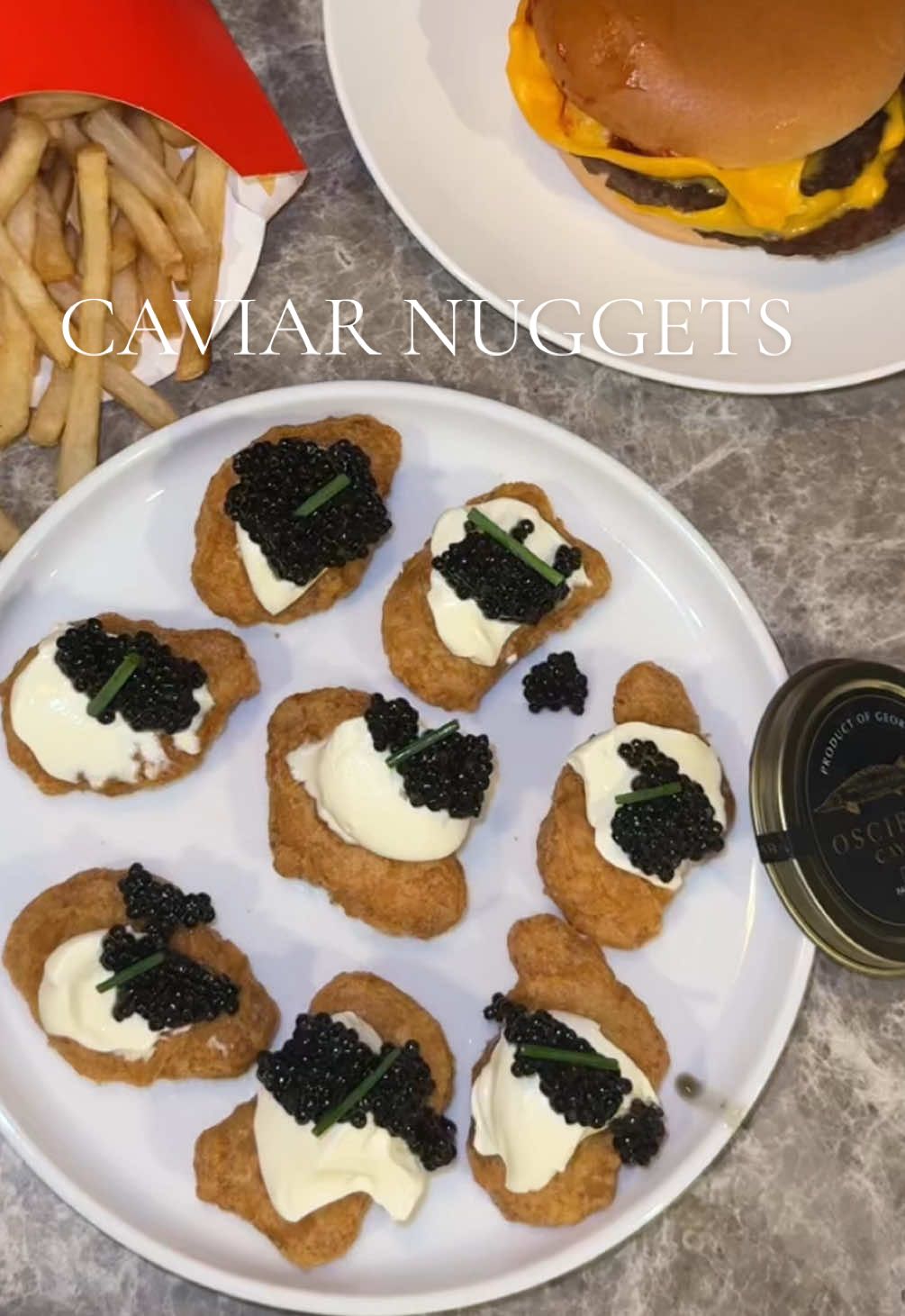 A post by @alissagriffiths on TikTok caption: Current addiction. This is the most incredible combo 🫡 #caviar #caviarlovers #fastfoodcaviar #caviarnuggets #caviarrecipe #macdonalds #fastfood #fyp 