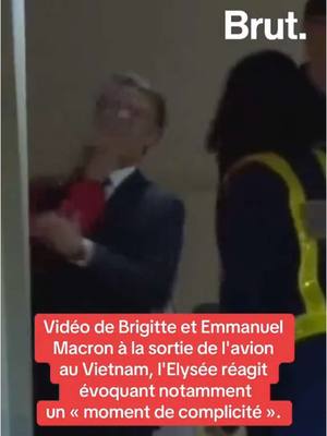 A post by @brutafrique on TikTok caption: Vidéo de Brigitte et Emmanuel #Macron à la sortie de l’avion au #Vietnam, l’Elysée réagit évoquant notamment un « moment de complicité ».