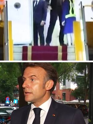 A post by @lemondefr on TikTok caption: Emmanuel Macron dément avoir été giflé par sa femme, Brigitte, au Vietnam. Les images ont été tournées par l’agence Associated Press à l’arrivée de l’avion présidentiel, avant de rapidement circuler sur les réseaux. « Il faut que tout le monde se calme », a réagi le chef de l’Etat.
