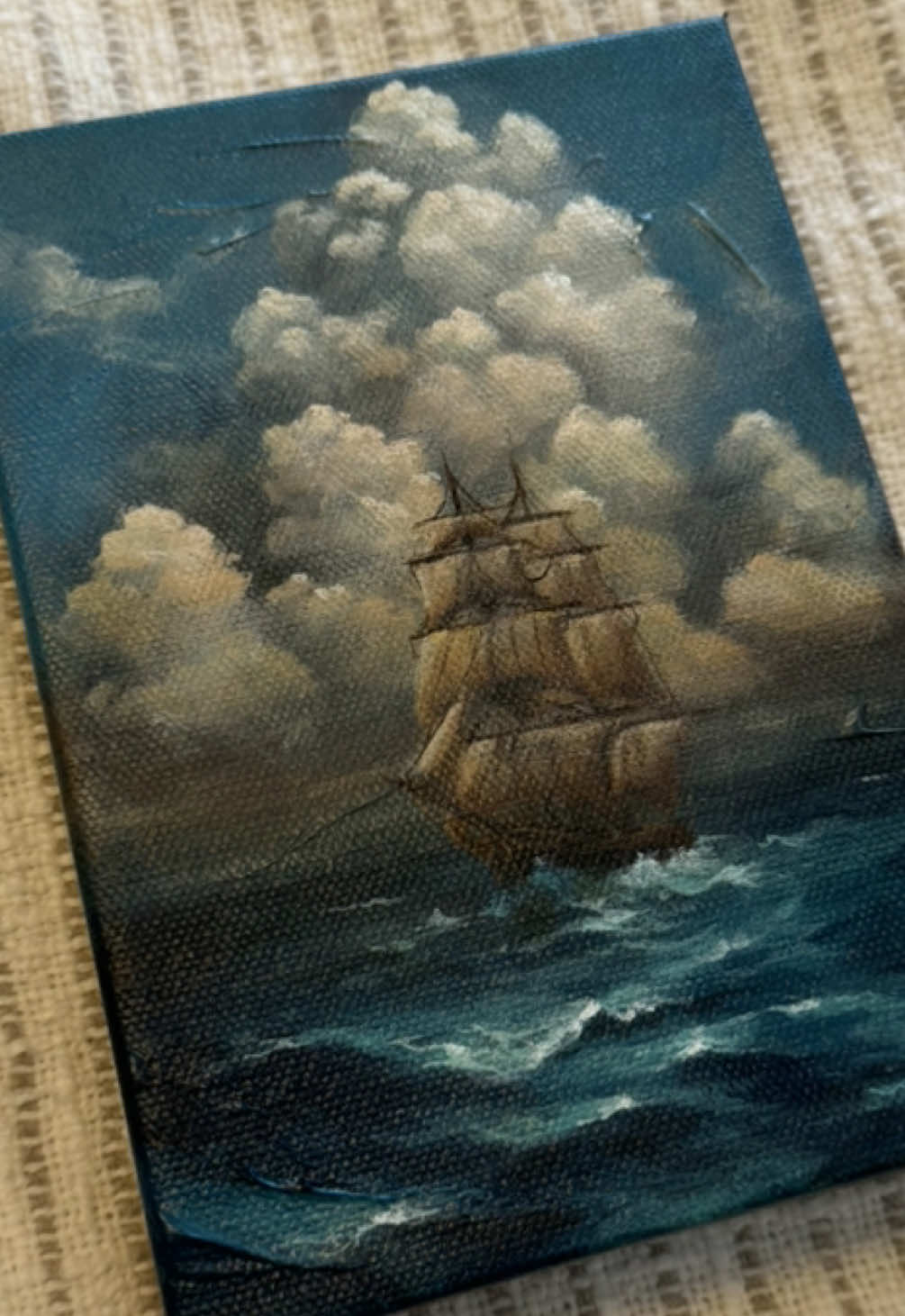 A post by @gustofwindart on TikTok caption: Have this piece and some others available on my website!! #oceanart#seascape#ship#oceanartist#artforsale