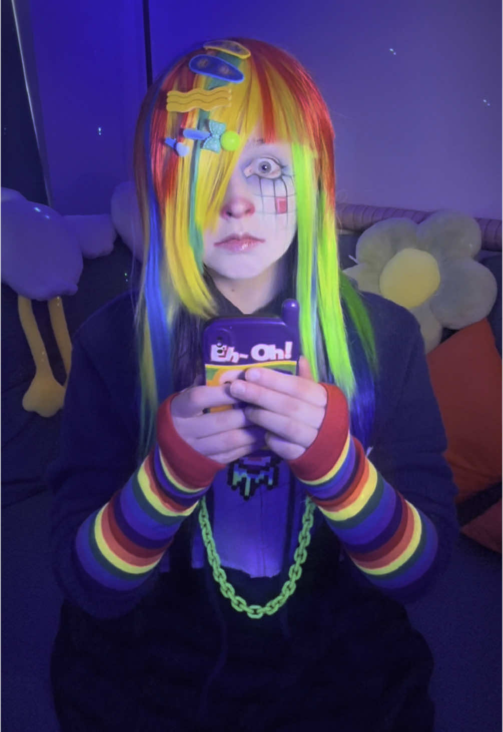 A post by @endomarf on TikTok caption: I’m always ready to play #blockblast #hungrystudio #makeup #cosplay #artmakeup #letsplay