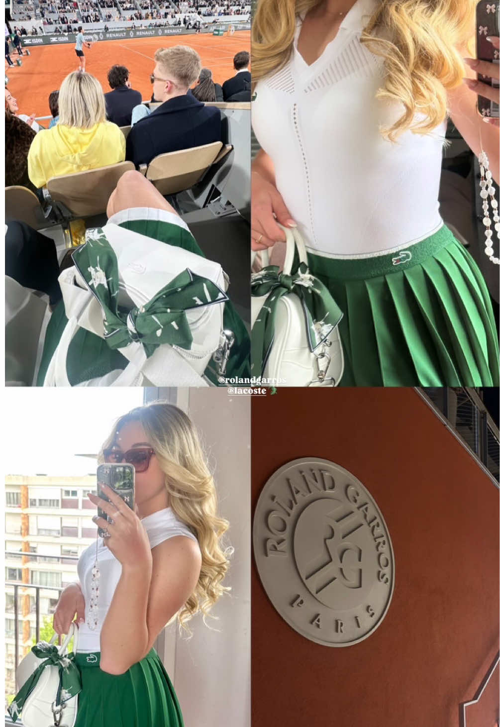 A post by @emmaaamusic_ on TikTok caption: Merci @Lacoste🐊 pour l’invitation !  j’ai trop kiffé pouvoir voir ça en vrai, c’était fouuu !!  Un très beau match, bravo Jannick Sinner pour la victoire 🇮🇹 !! bravo aussi au français Arthur Rinderknech c’était impressionnant !🇫🇷 gros bisouuuuus à très vite ✨ #lacoste #rolandgarros #pourtoii #staracademy2024 #fypシ゚ #tennis 