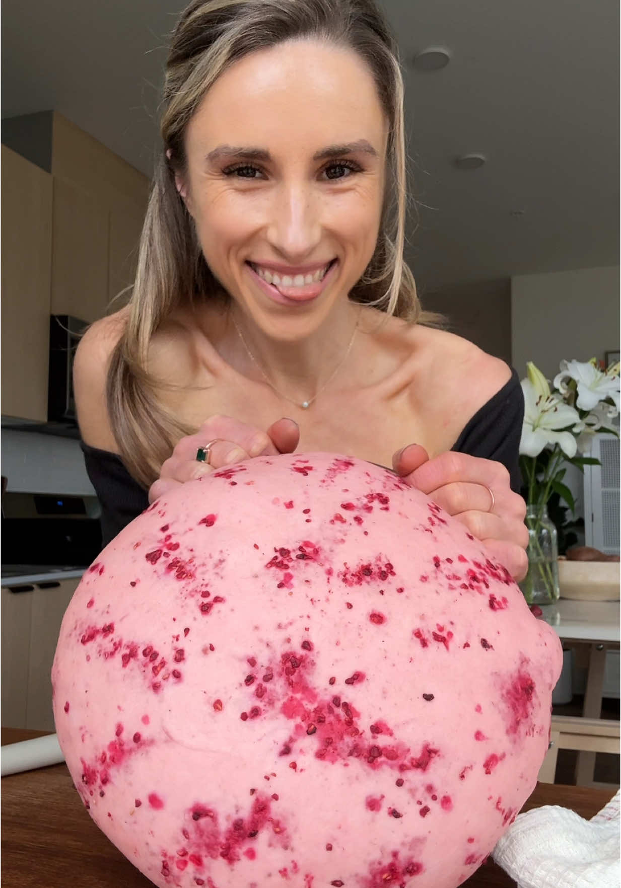 A post by @jeshastevens on TikTok caption: A raspberry crème brûlée donut? 🌸 #cremebrulee #donuts #pastry #dessert #sourdough 