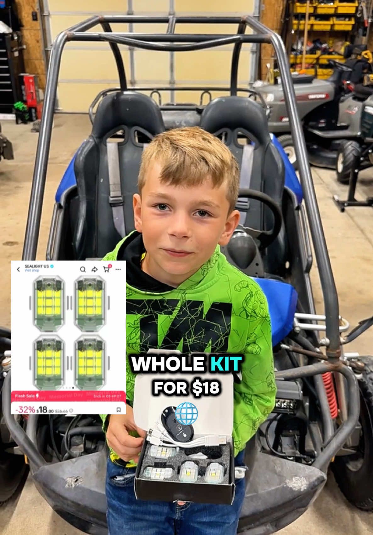 A post by @ on TikTok caption: 🔥 Just installed these SEALIGHT rock lights with my son on his GTS Hammerhead Go Kart and WOW 🤯 This thing glows like a spaceship now 🚀💡 Super bright, USB rechargeable, and waterproof what more could you ask for?! Whether you’re cruising through trails or flexin’ at night, these lights SLAP 💥 🎮 Comes with a remote 💦 Weatherproof 🔋 USB rechargeable 🌈 RGB mode for full vibe check! 🛒 TikTok made me do it… but no regrets 😎 X approves as well so that a major bonus! Grab yours before the price jumps again! #GoKartGlowUp #RockLights #CarMods #SEALIGHT #TikTokMadeMeBuyIt #FatherSonBuild #RGBLights #GoKartBuild #GarageVibes #NightRiders #TikTokAuto #CarTok #ViralFinds #TikTokShopFinds #BeforeAndAfter #SpringGlowUp #MemorialDaySale #LEDMods #CustomBuild #OffRoadVibes
