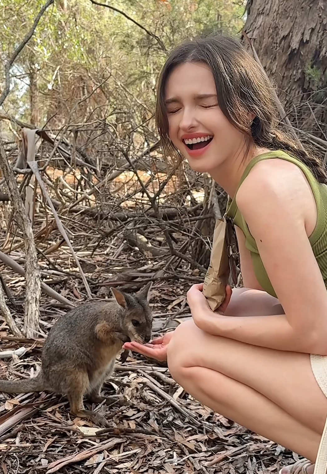 A post by @elina_karimovaa on TikTok caption: Just look at this little cutie🥰🦘 아기 캥거루 작고 소중해…  #naturetherapy 