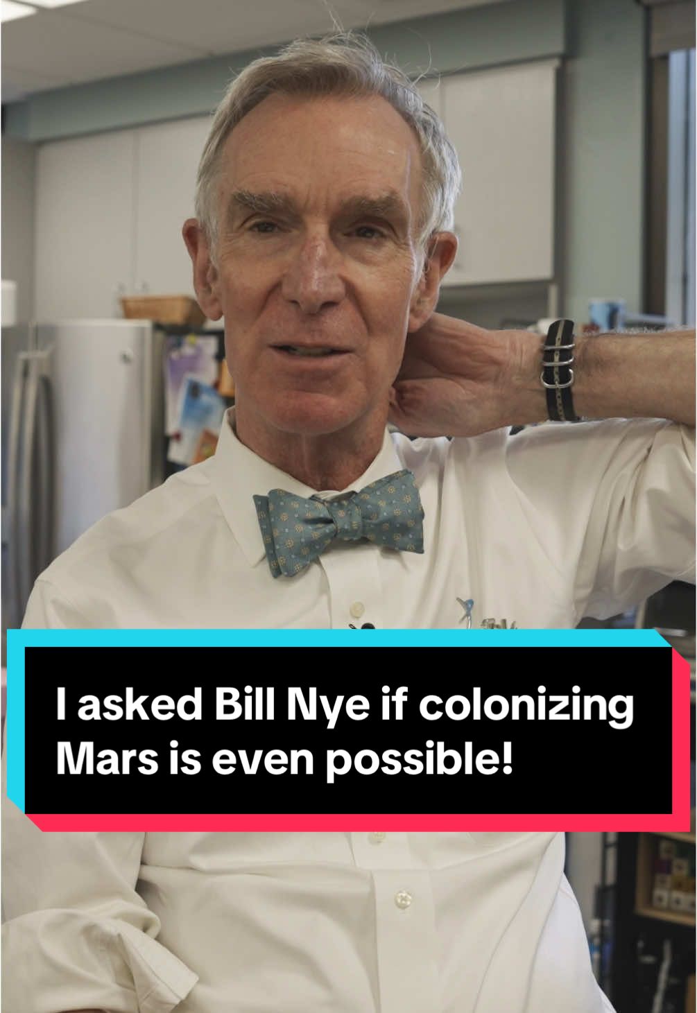A post by @astrokobi on TikTok caption: I asked @Bill Nye if colonizing Mars is even possible! #space #mars #billnye #nasa #astrokobi 
