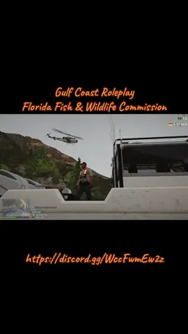 A post by @bryantdavis91 on TikTok caption: Just patrolling Raton Caton waterways when a FWC helicopter flys overhead #gulfcoastroleplay #fivem #floridafwc #fivemroleplay 