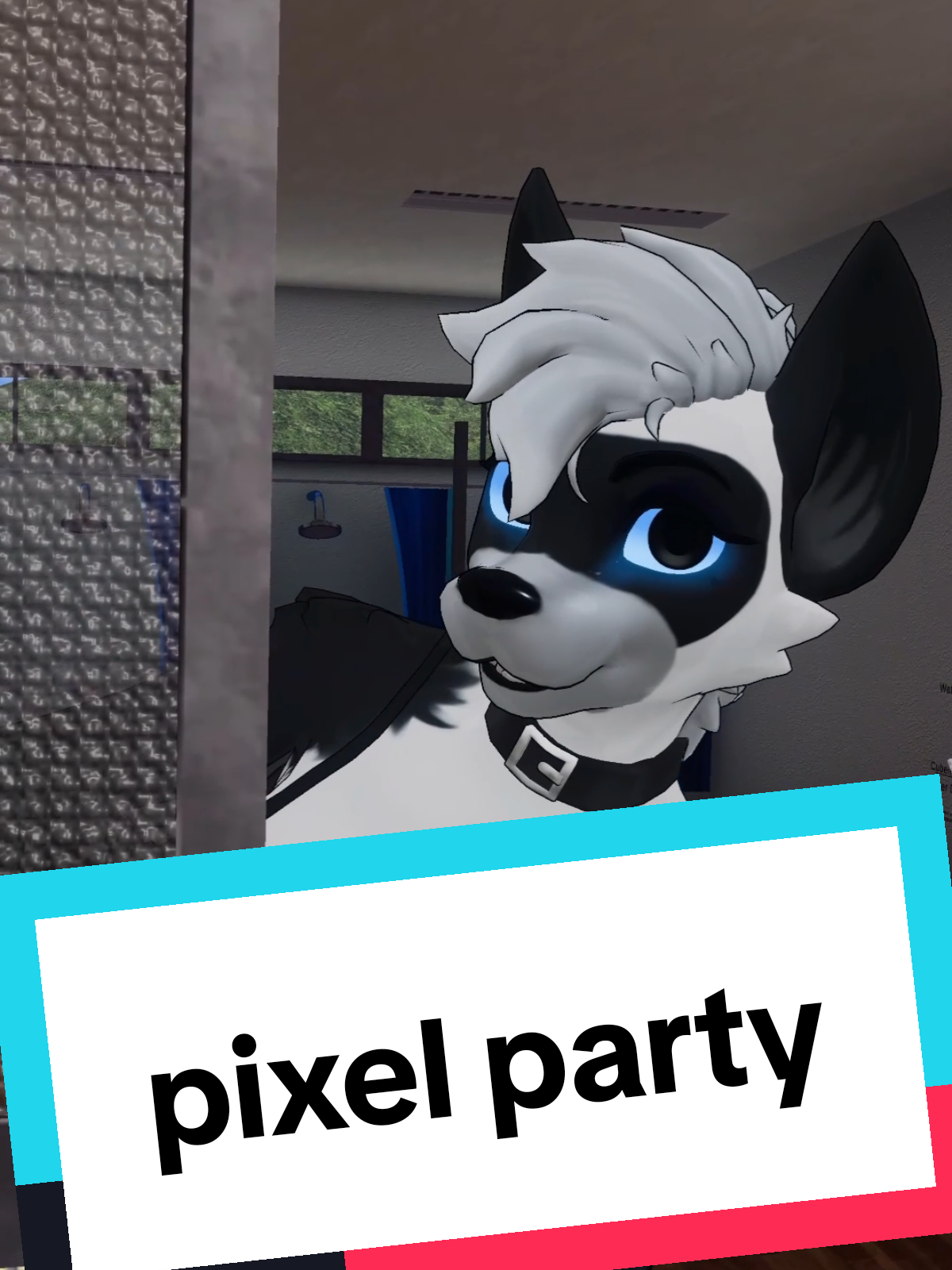 A post by @pupperdavey on TikTok caption: experiment to see how adding pixel blur to a normal swimming video changes the vibe (with @Qween Charlie , @brodiemckie6 and others) #vrchat #crush #swimmingpool #censorship #furry #furrymeme 