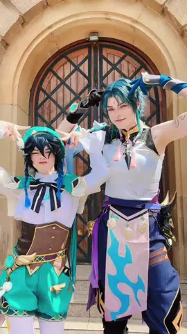 A post by @teacakecos on TikTok caption: the only kitty venti can tolerate 🤧 @Lena_Kuroi / レナくろい #genshin #venti #xiao #xiaoven #genshinimpactcosplay #hoyoverse #ventigenshinimpact #xiaogenshinimpact 