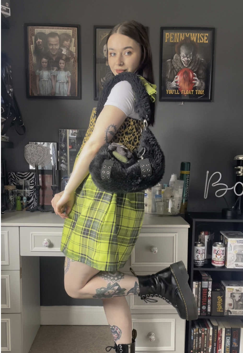 A post by @arianamageeginn on TikTok caption: Find me scrolling the deep depths of Pinterest 🖤 I saw this cute outfit and just had to recreate it! 💚 #OOTD #pinterestoutfit #alttiktok #alternative #outfitidea #outfitinspo #inspiration 