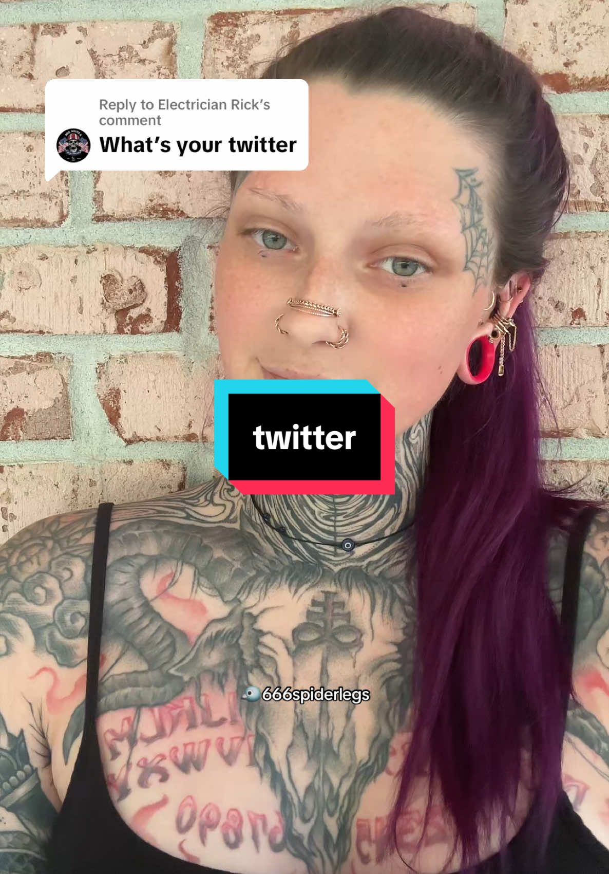 A post by @spiderwh0r666 on TikTok caption: Replying to @Electrician Rick  hope to see u over there 🫣 #spiderlegs #fyp #foryou #trending #relatable #engagement #yallternative 