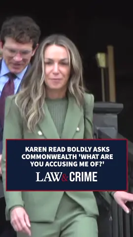 A post by @lawandcrime on TikTok caption: Karen Read answered questions from reporters on Tuesday after court. When asked about the data from her car and John O’Keefe’s phone, she responded, “The data is the data. What is the Commonwealth trying to accuse me of?” Read later walked away from the media smiling. #KarenReadTrial #KarenRead #Boston #truecrime #truecrimecommunity #truecrimestories #reporters #lawandcrime #trial #courtroom #livetrial