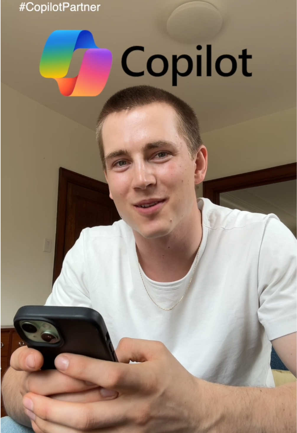 A post by @williamconrad_ on TikTok caption: What if I didn’t make food content? @Microsoft Copilot helped me explore alternate realities. Try it yourself and see who you could be. #CopilotPartner