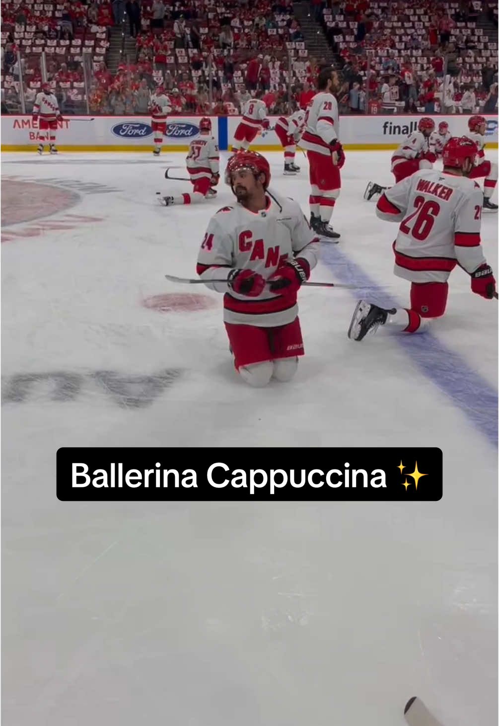A post by @canes on TikTok caption: Our ballerina cappuccina 🩰☕️ #canes #nhl #playoffs #ballerinacappuccina 