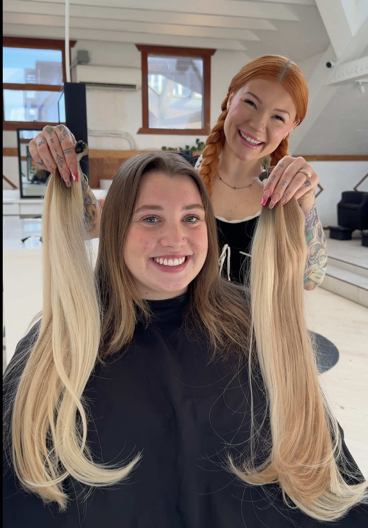 A post by @abbeybrookee on TikTok caption: Soft blonde and add a side of extensions 💫🤍 #hairextensions #copperhair #blondehair #blondehair 