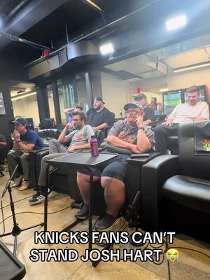 A post by @barstoolsports on TikTok caption: Knicks fans are done with Josh Hart 😭 @Pat Bev Pod 