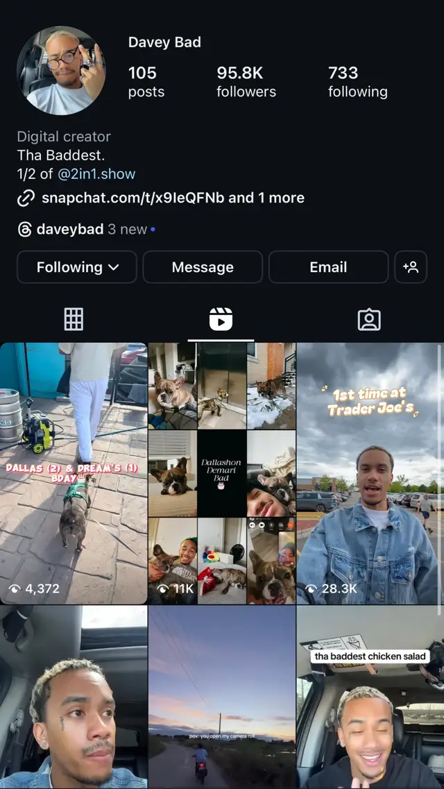 A post by @daveybad on TikTok caption: get me on the gram for special reels🎬 @ daveybad 