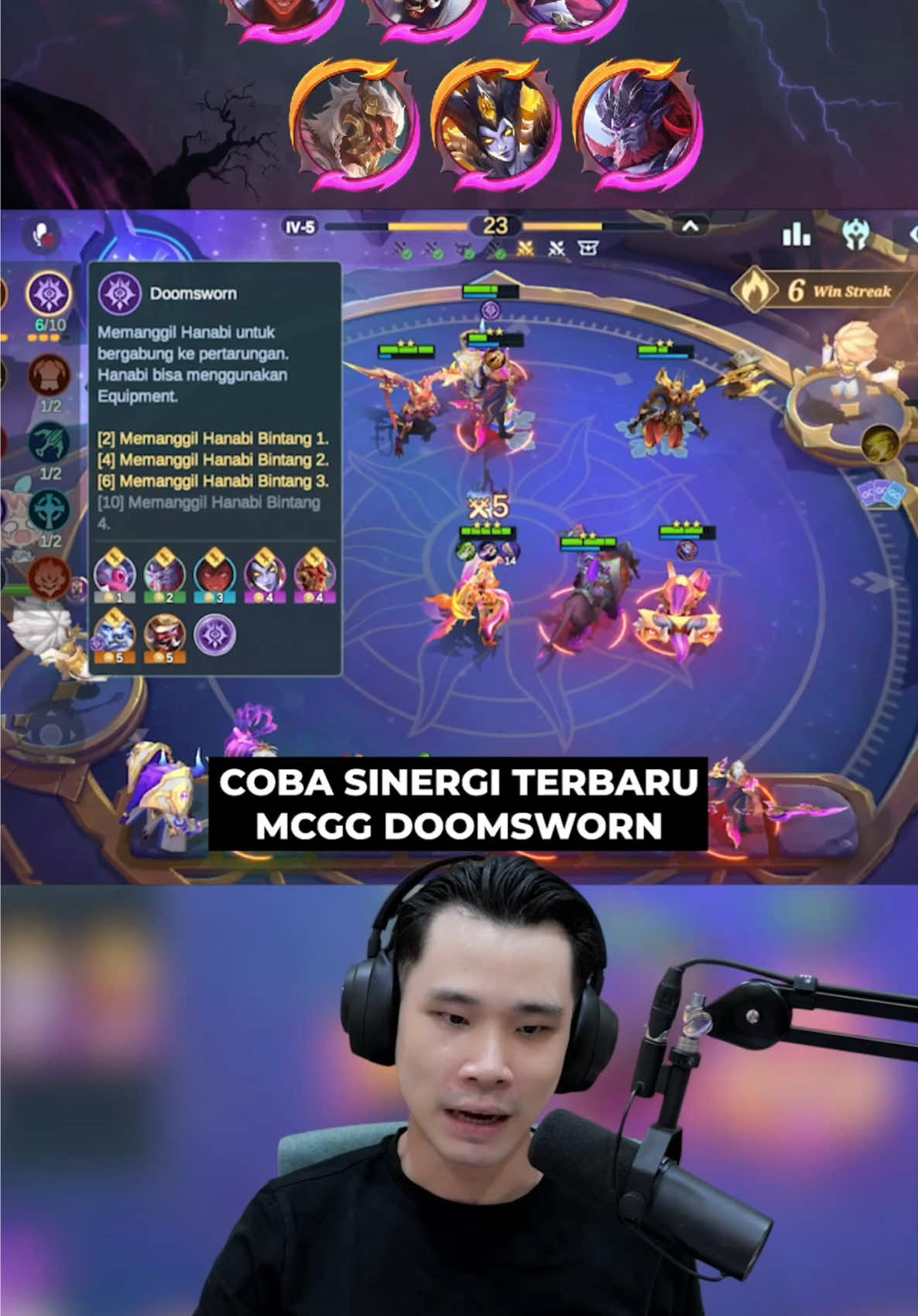 A post by @jessnolimit999 on TikTok caption: Main Magic Chess: Go Go pakai Synergy Doomsworn, ternyata Hanabi bintang 3-nya sesakit itu guys!🔥  Buat kalian yang mau nyobain perpaduan meta 6 Doomsworn + 6 Tank ini, langsung aja download Magic Chess: Go Go sekarang! @playmagicchessgogoid  #MCGGIDCreators #MagicChessGoGo #MCGG 