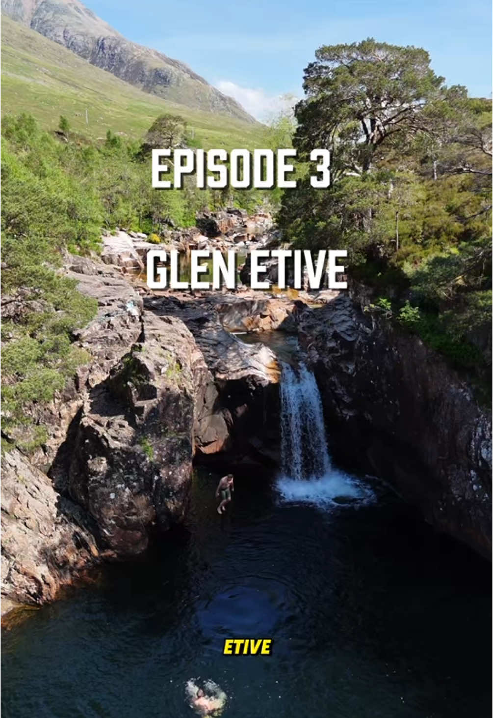 A post by @scotland_uncovered on TikTok caption: Cliff jumping and sing songs for episode 3, our favourite spot so far - Glen Etive 🏕️🏴󠁧󠁢󠁳󠁣󠁴󠁿 @Craig Ferguson 🏴󠁧󠁢󠁳󠁣󠁴󠁿 