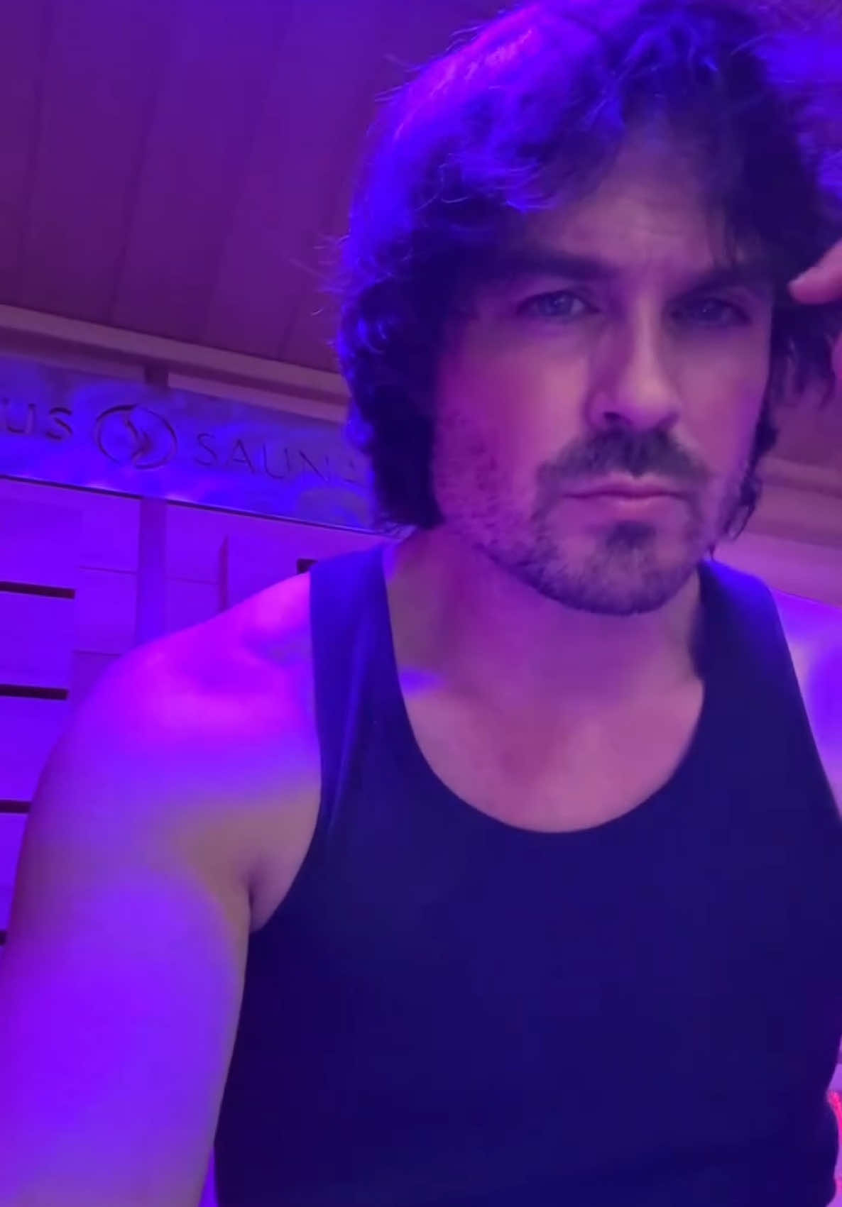 A post by @iansomerhalder on TikTok caption: It’s like a sauna in here 🥵 @Salus Saunas  Use code SOMERHALDER for $100 off your purchase via the link in my stories or at https://www.salussaunas.com/discount/SOMERHALDER 
