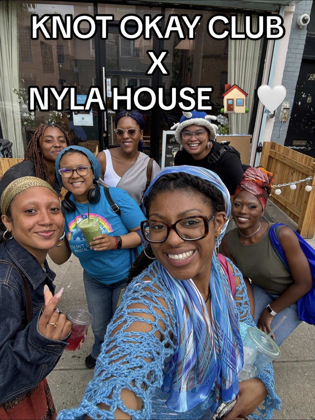 A post by @knotokayclub on TikTok caption: The Knotty Grrlz Crochet Brunch @NYLA HOUSE was a timeee 😍 their matcha collab with Sad Girls Club was soooo good it felt illegal 😭 next events in June — dates + location coming soon on the June calendar!   KNOTOKAYCLUB. ORG to find your local chapter, join a virtual event or shop our yarn + patterns! 🫶🏾 #knotokayclub #meetup #blackgirls #newfriends #crochetcommunity #crocheting 